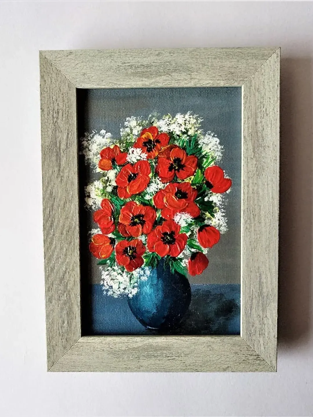 Wildflowers acrylic painting, Flower painting canvas, Poppy wall art, Poppies impasto painting, Flower painting vase