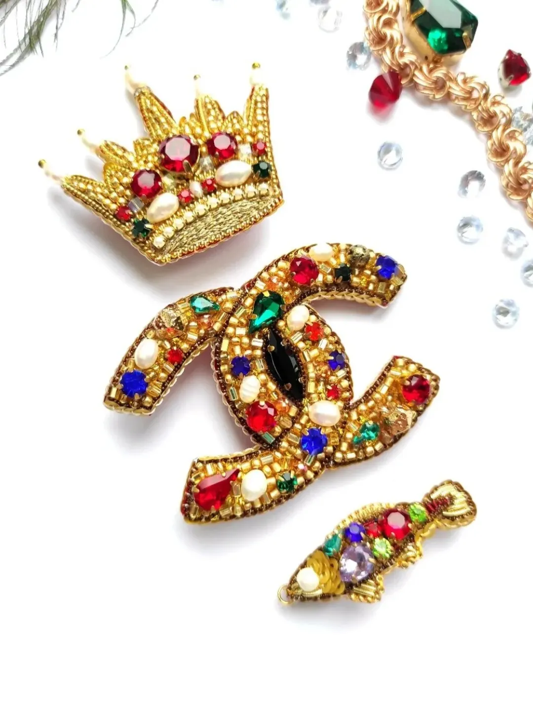 Set of brooches, fish, crown pin, cc brooch, fish brooch, brooch pin, brooch set, bug brooch, insects, jewelry set