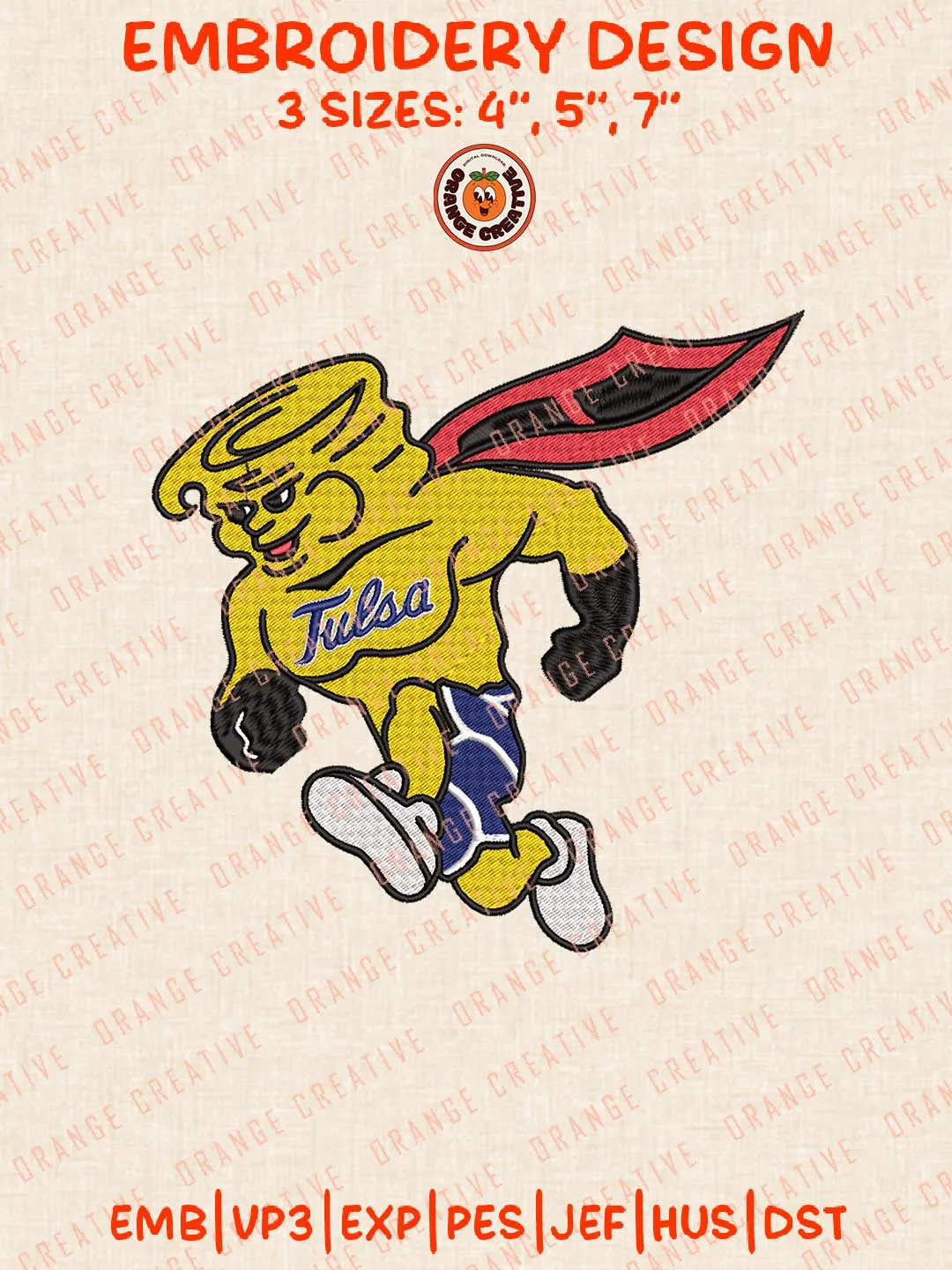 NCAA Tulsa Golden Hurricane Logo Embroidery Design Files, NCAA Logos Embroidery Designs, NCAA Machine Embroidery Files, 3 Sizes, Custom Sizes, Instant Download