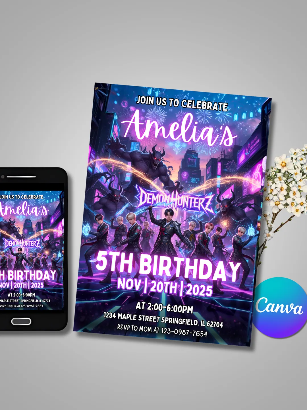 Kpop Demon Hunter Ticket Style Invitation, Digital Download K Pop
