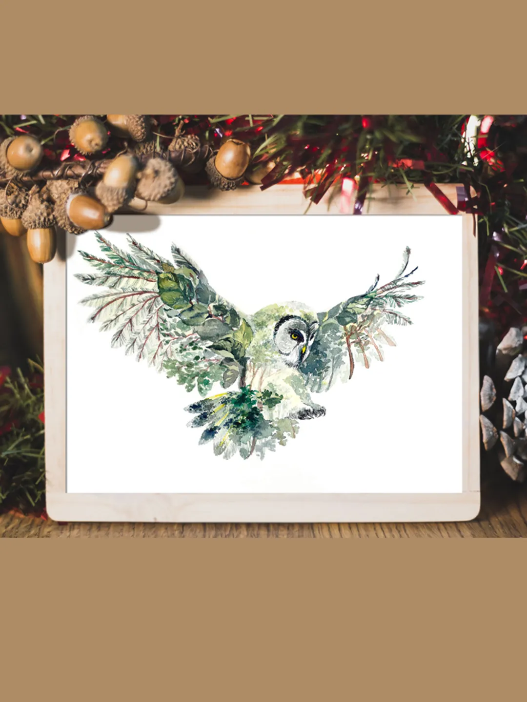 Owl Art Print, Printable Instant Download, Watercolor Print, Wild Animal, Wall Decor, Prints Wall Art, Green Nature Eco