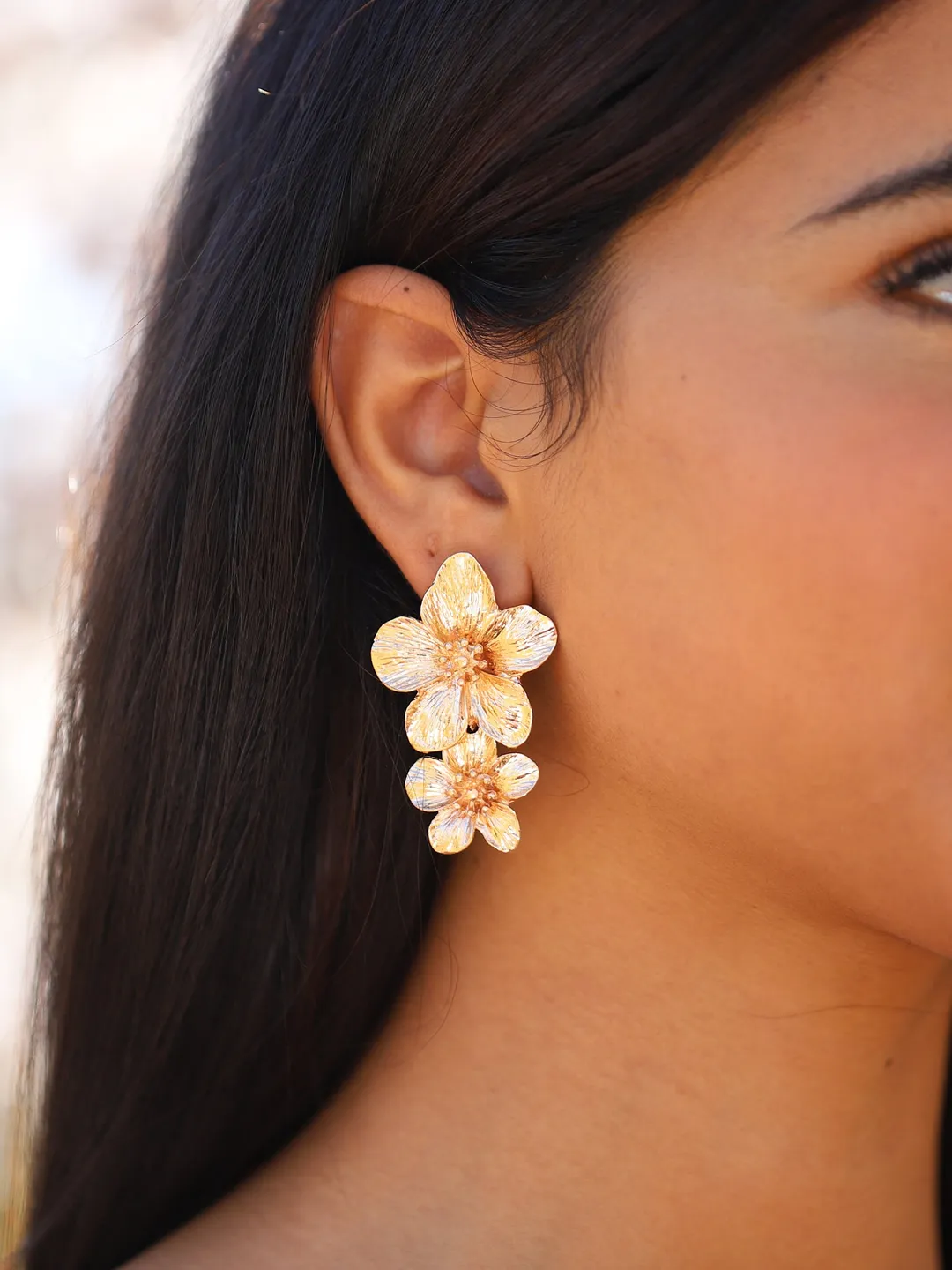 Boho Wedding Earrings, Champagne Gold Wedding Earrings, Statement Wedding Earrings, Chandelier Statement Bridal Earrings, Floral Jewelry