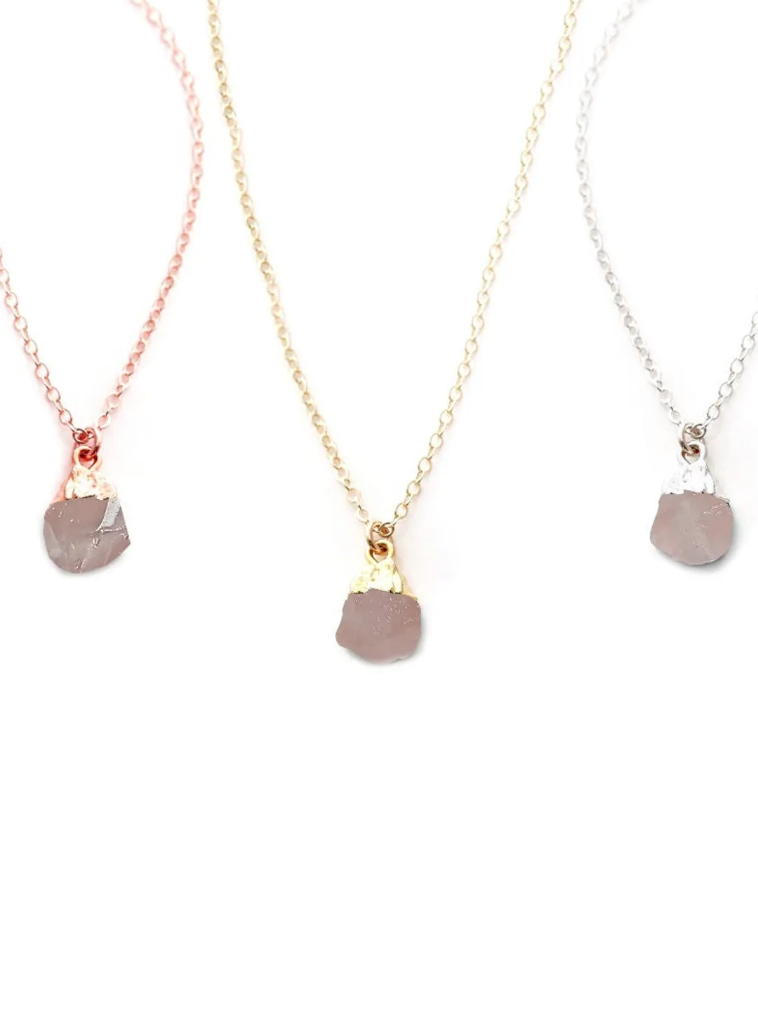 Raw Rose Quartz Necklace, Handmade Brass Healing Crystal Pendant, Boho Jewelry Gift For Women