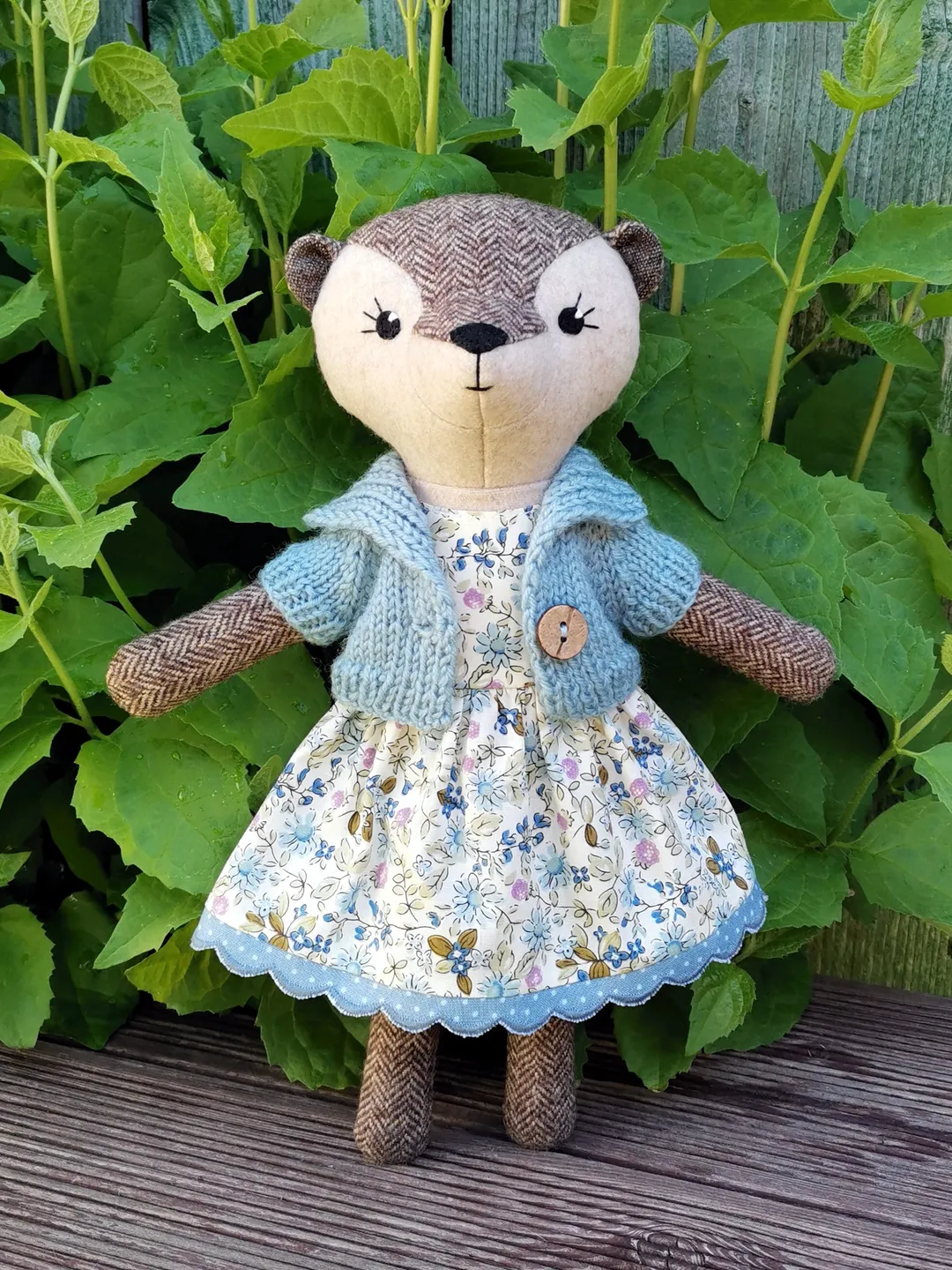 Beige otter girl, handmade plush doll, stuffed otter toy, textile animal doll