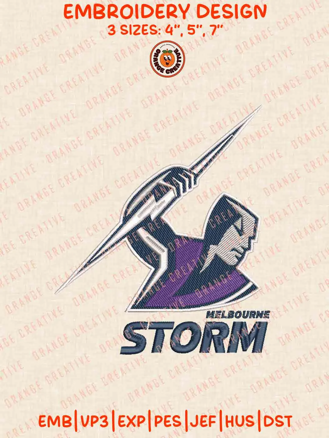 NRL Melbourne Storm Logos Embroidery Design, NRL Rugby Team Machine Embroidery Digitized Pes File, 4 Sizes, Custom Size, Instant Download