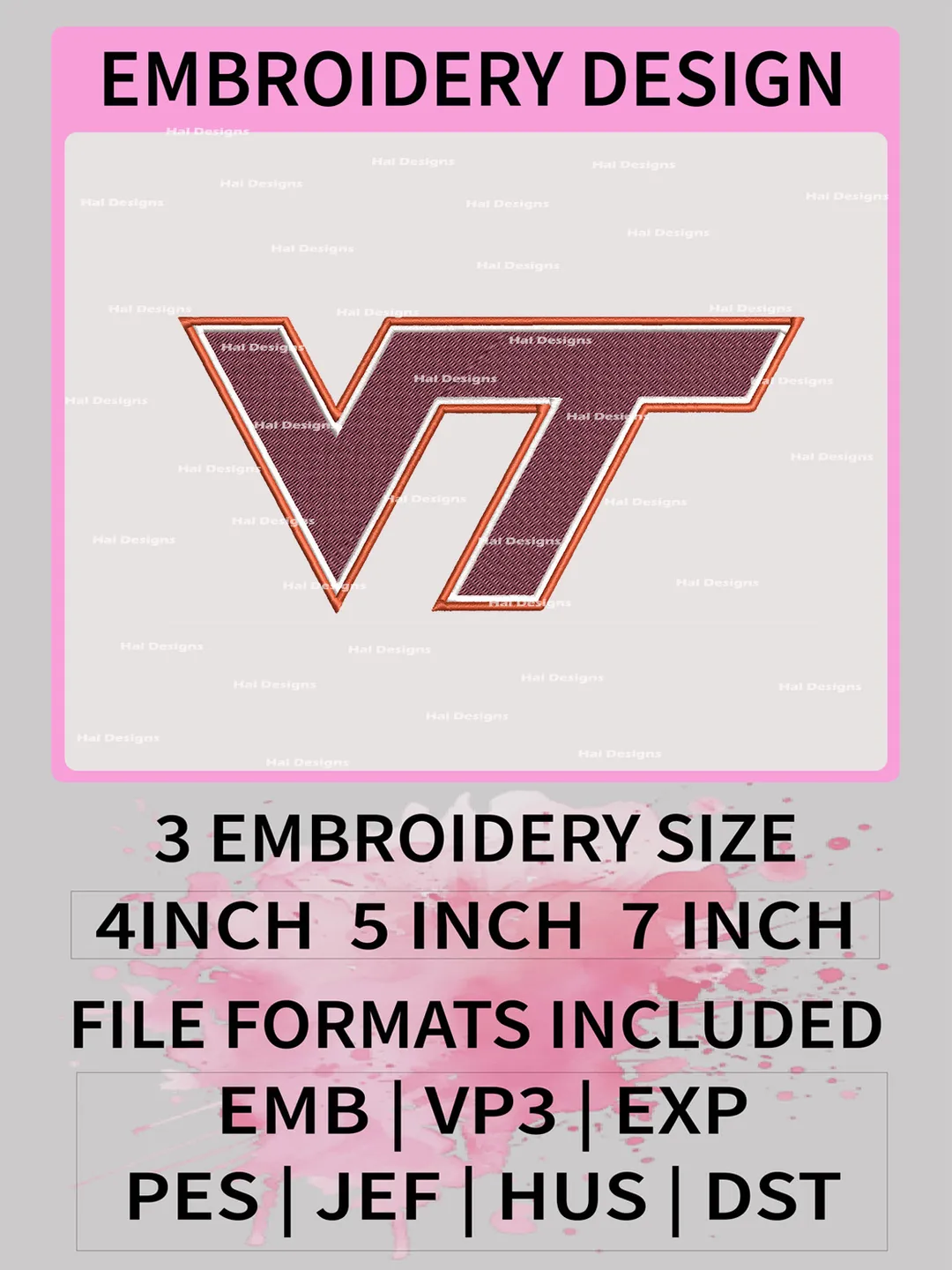 NCAA Virginia Tech Hokies Embroidery File, 3 Sizes, 6 Formats, NCAA Machine Embroidery Design, NCAA Logo, NCAA Teams