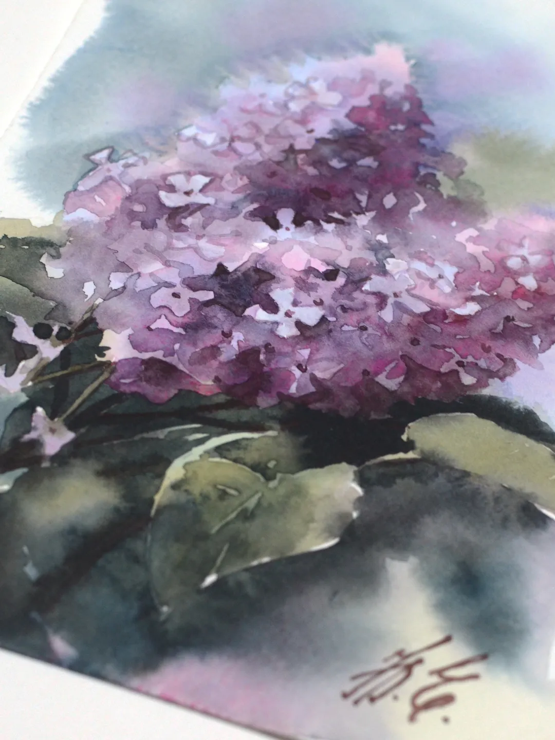 Lush lilac branch in watercolor / Original art by Yulia Evsyukova