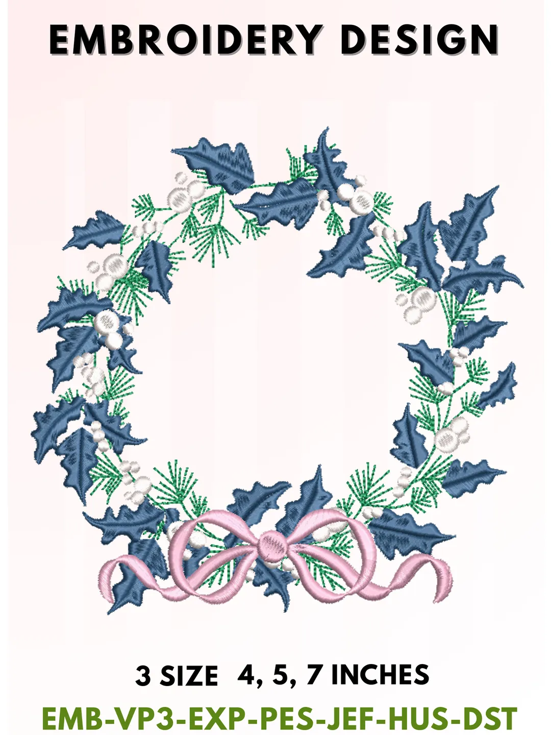 Holly Christmas Wreath Embroidery Design, Winter Holly Berry Wreath Machine Embroidery File, Holiday Wreath Embroidery Pattern, Christmas Door Wreath Embroidery Design, Festive Digital Download