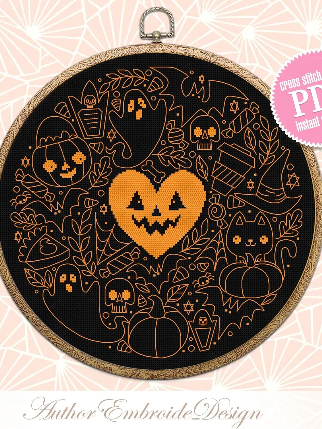 Halloween cross stitch pattern PDF download Halloween digital for hand embroidery PDF, Halloween sampler cross stitch, Backstitch chart #H58