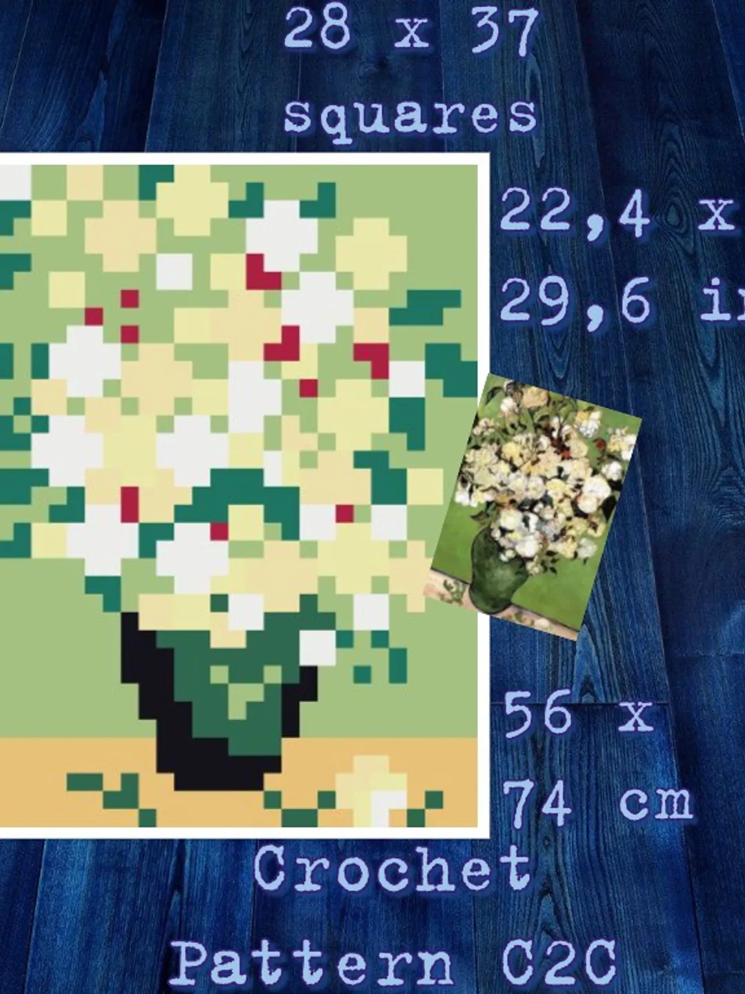 Crochet Pattern C2C Vintage Vincent Van Gogh Irises Counted For Crocheting Pillow Home Decor Wall Decor Digital Download PDF