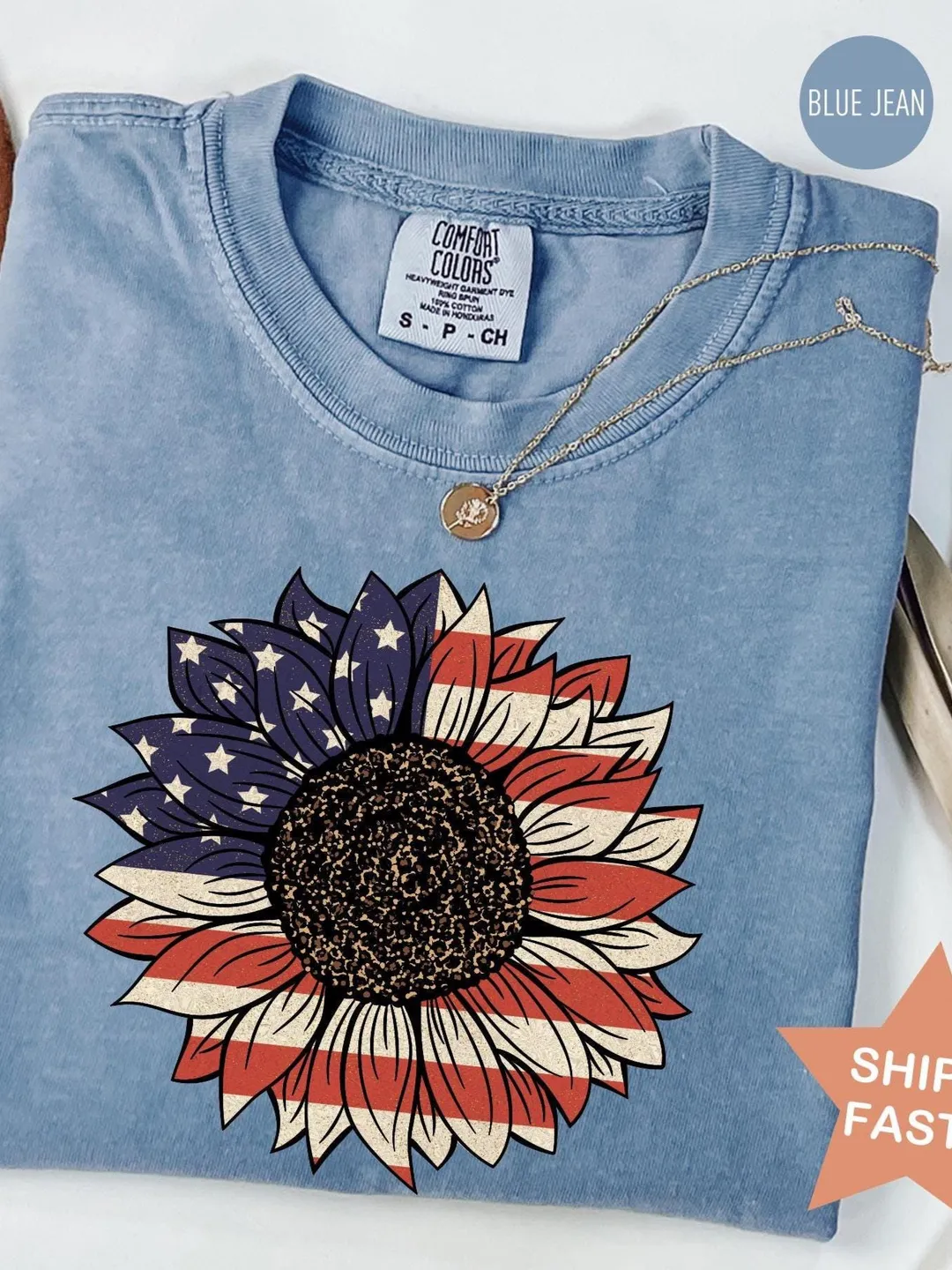 Comfort Colors® America Sunflower Flag T-Shirt: 4th of July Graphic Tee