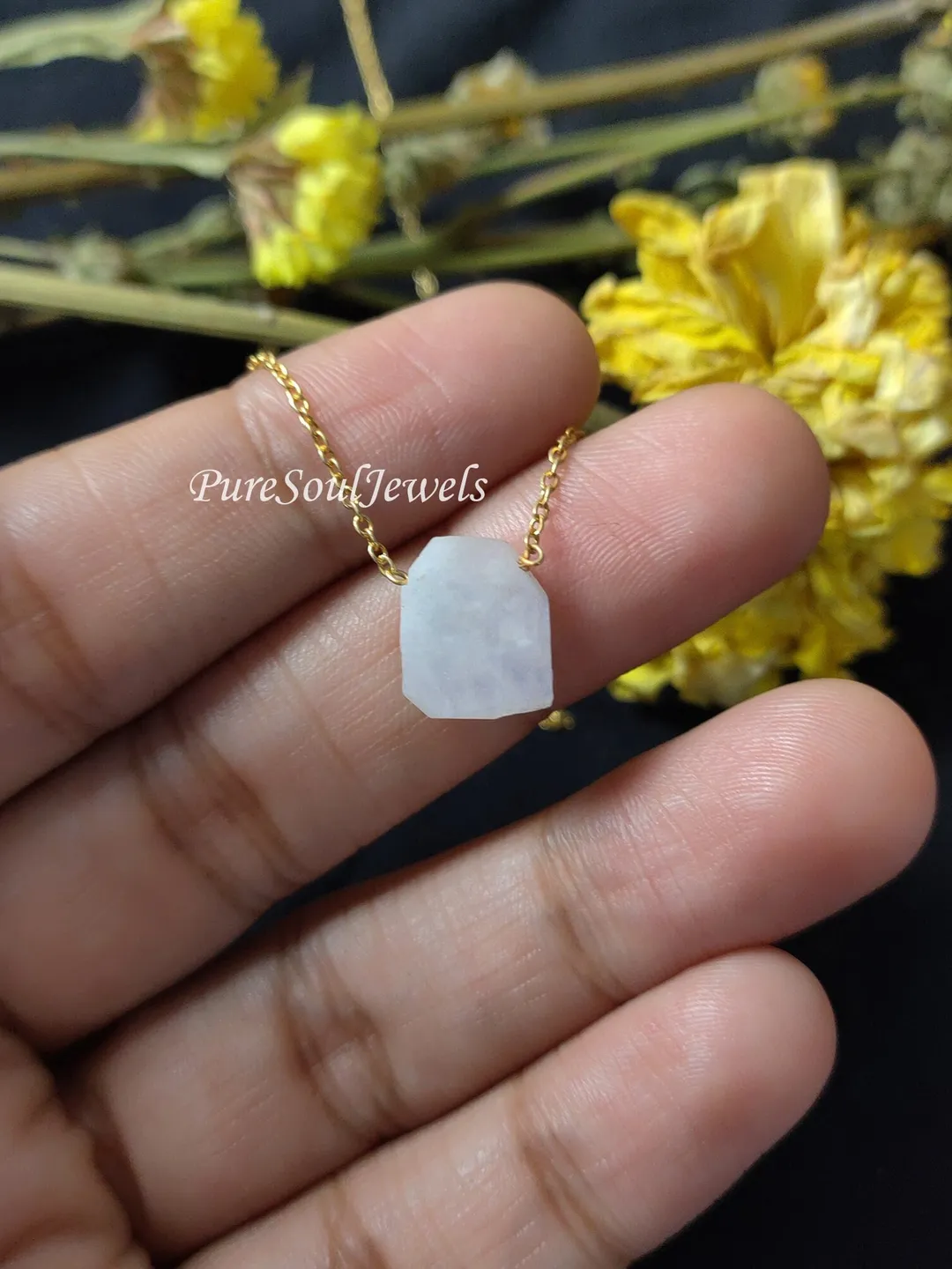 Raw Rainbow Moonstone Pendant Necklace, 925 Sterling Silver Boho Gemstone Jewelry Gift for Her