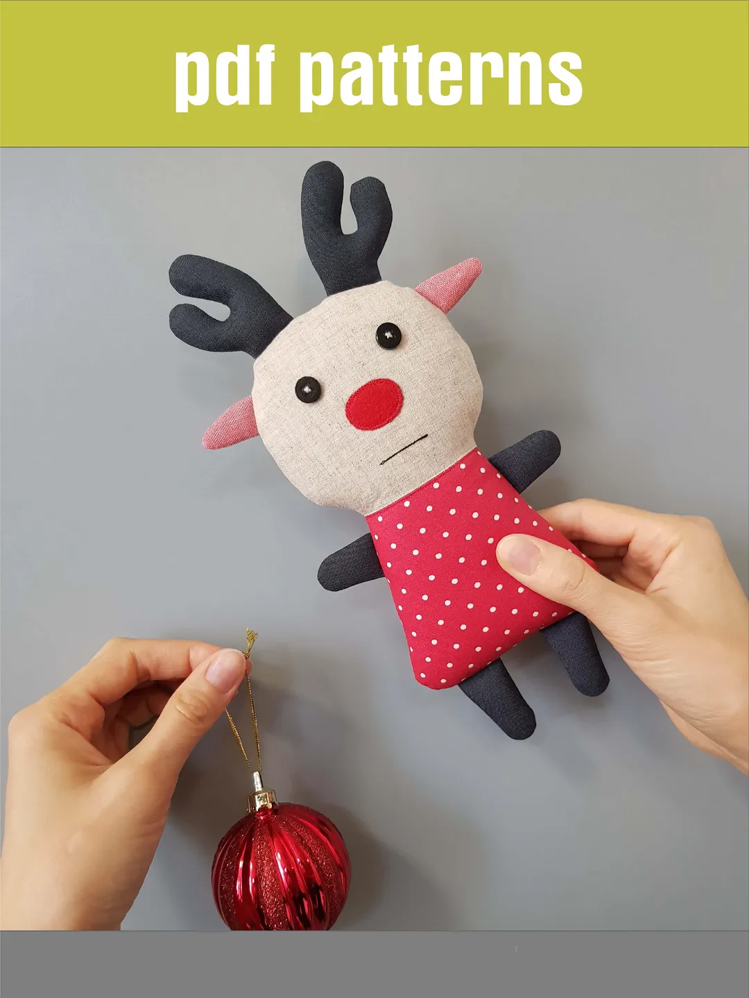 Christmas Deer sewing pattern PDF, digital tutorial in English, Christmas toy yourself, stuffed animal pattern.