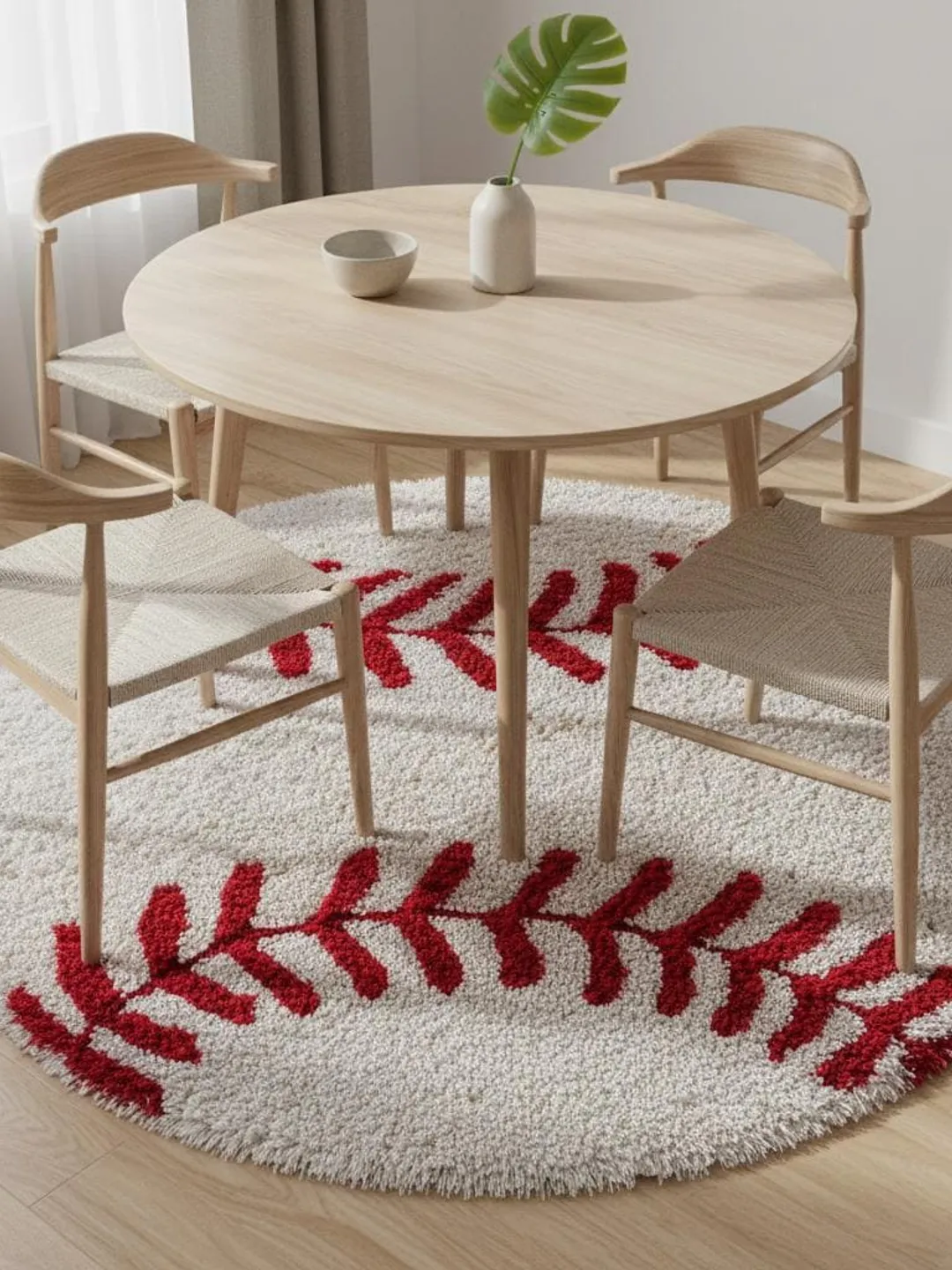 Handmade Baseball Rug Round | Tufted Sports Nursery Decor