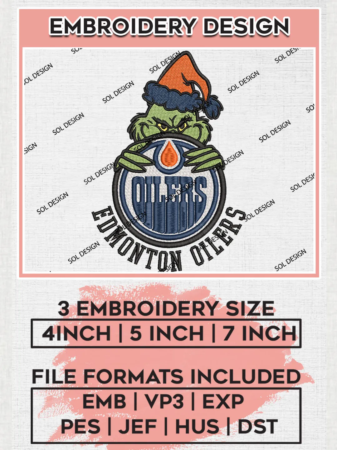 NHL Edmonton Oilers Team x Christmas Grinch Logo Embroidery, Grinch Logo Embroidery files, NHL Hockey Team, NHL Oilers Team Machine embroidery designs, Digital Download