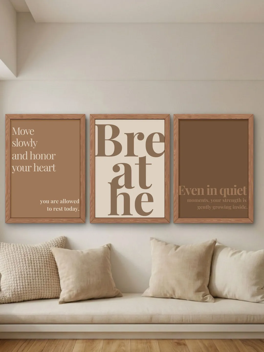 Brown Neutral Wall Art Set of 3, Beige Bedroom Decor, Printable Mental Health Prints, Digital Download