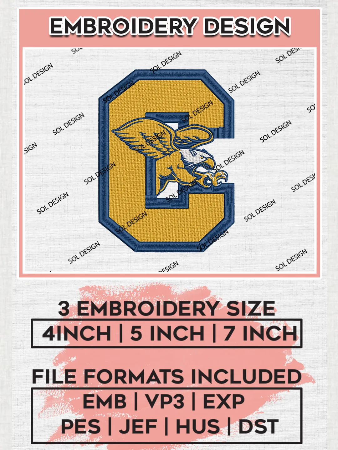 NCAA Canisius Golden Griffins Team C Letter Mascot Logo embroidery designs, NCAA Canisius Golden Griffins Logo Machine embroidery designs, NCAA Logo embroidery designs, NCAA Lopes Machine embroidery designs, Digital Download