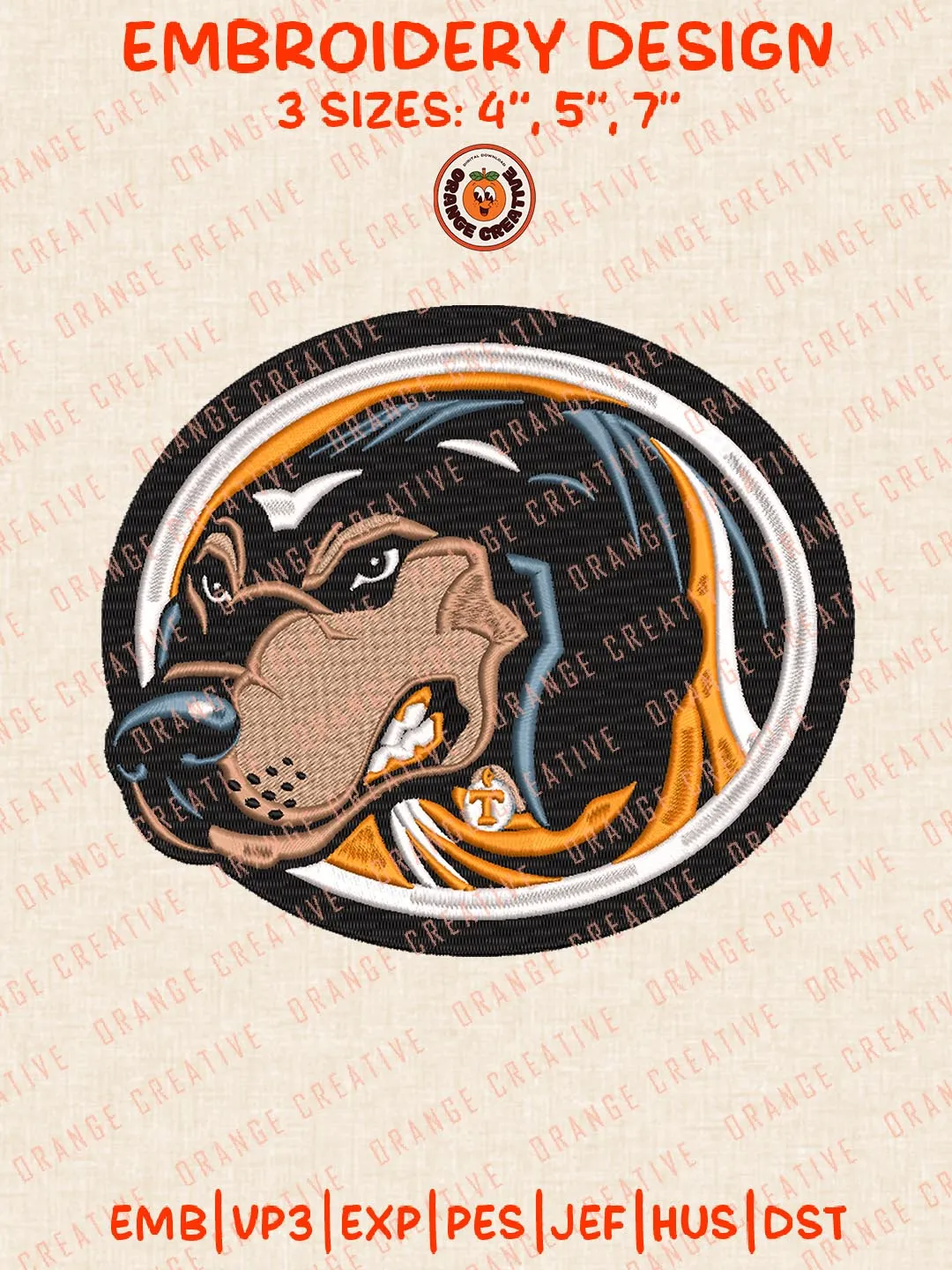 Tennessee Volunteers Head Mascot Logo Embroidery Design Files, NCAA Logos Embroidery Designs, NCAA Tennessee Volunteers Machine Embroidery Files, 3 Sizes, Custom Sizes, Instant Download