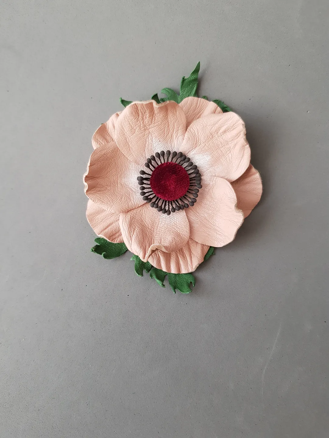 Beige leather brooch for her, Leather women's jewelry