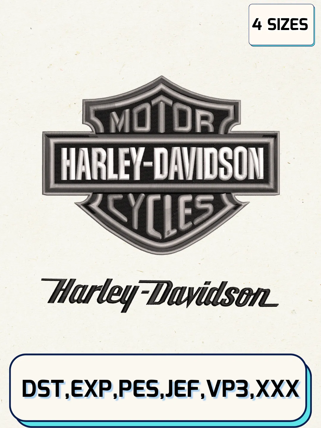 Harley-Davidson Logo Embroidery Design, Transport Embroidery File, Machine Embroidery Files, 4 Sizes, Digital Download