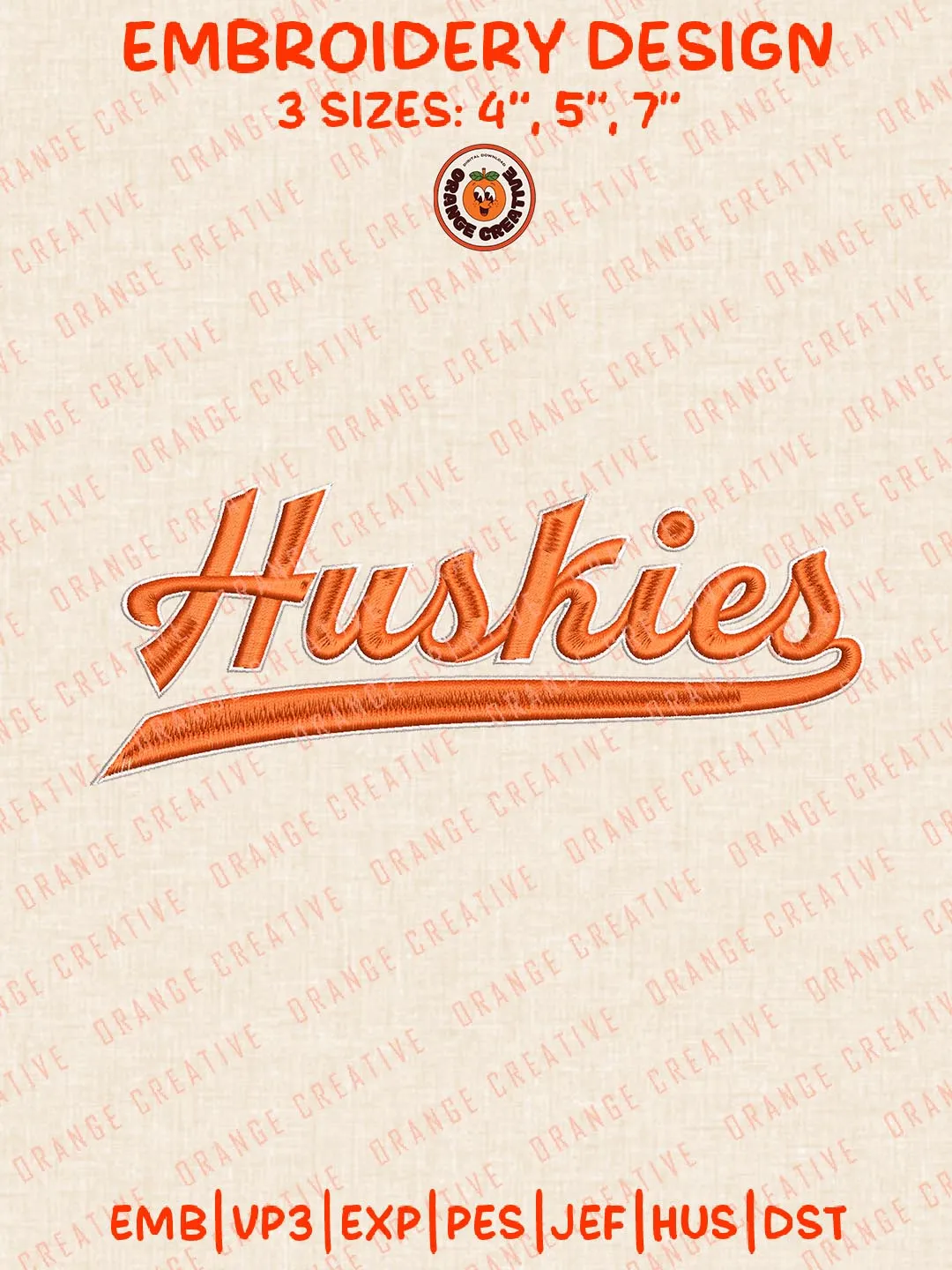 Huskies Text Logo Embroidery Design Files, NCAA Logos Embroidery Designs, NCAA Houston Christian Huskies Machine Embroidery Files, 3 Sizes, Custom Sizes, Instant Download