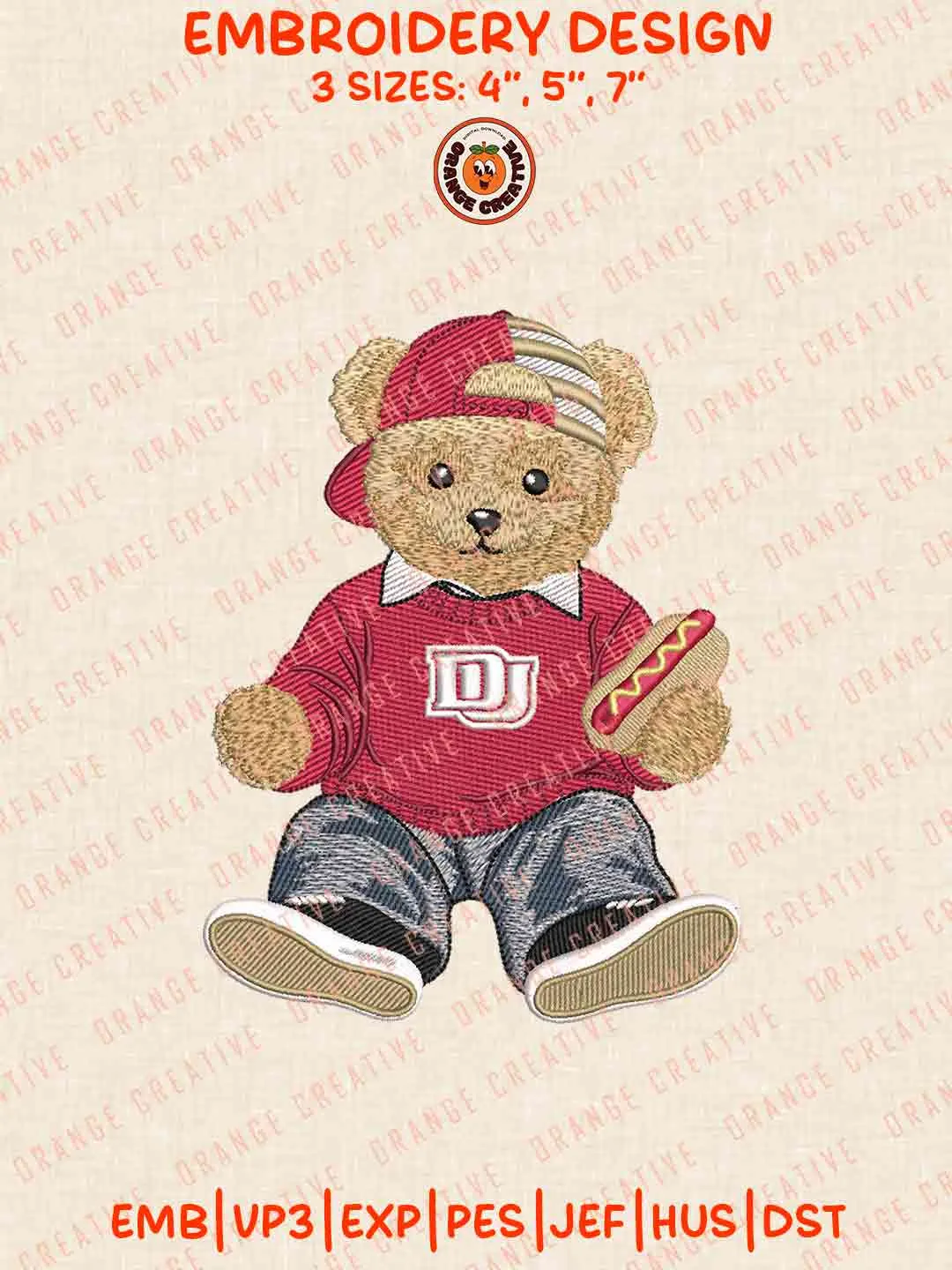 Denver Pioneer Teddy Bear Embroidery Design Files, Football Embroidery Designs, Sport Machine Embroidery Files, 3 Sizes, Custom Sizes, Instant Download