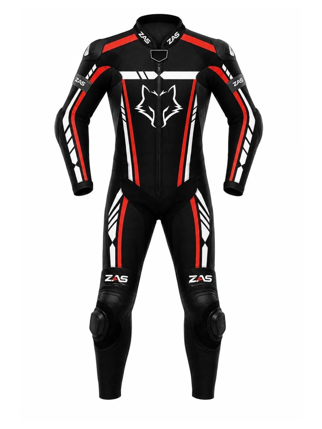 Custom Black Red White 1 Piece Leather Motorcycle Racing Suit