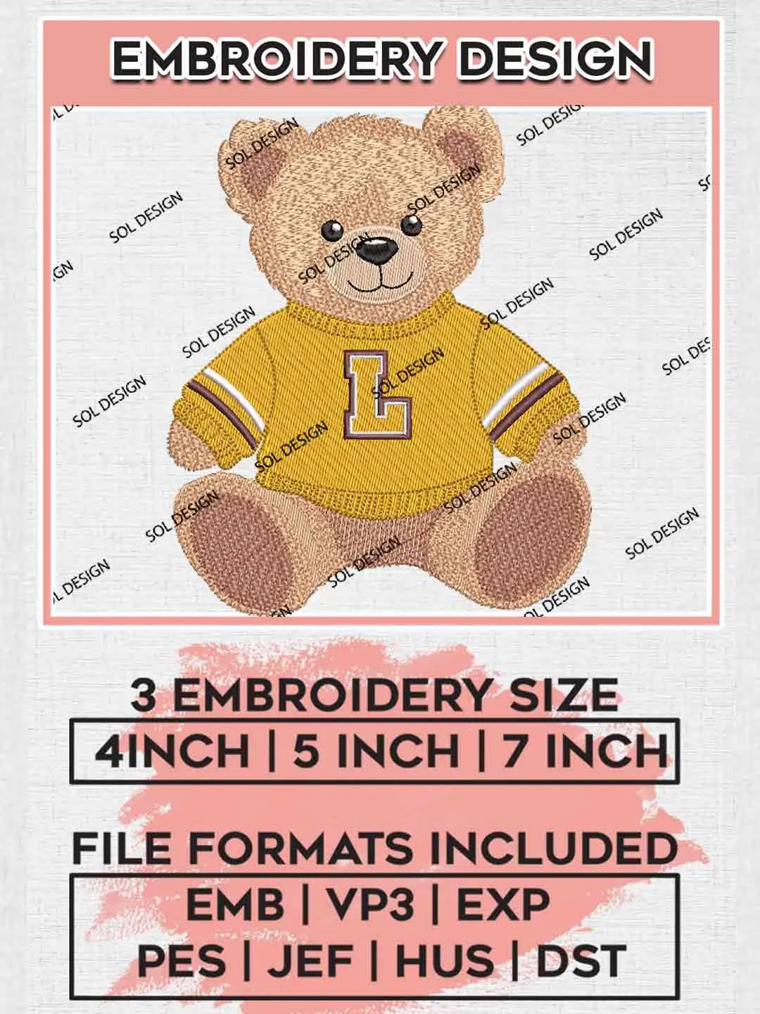 Loyola Chicago Teddy Bear Embroidery Designs, Football Embroidery files, Sport Machine embroidery designs, Instant Download