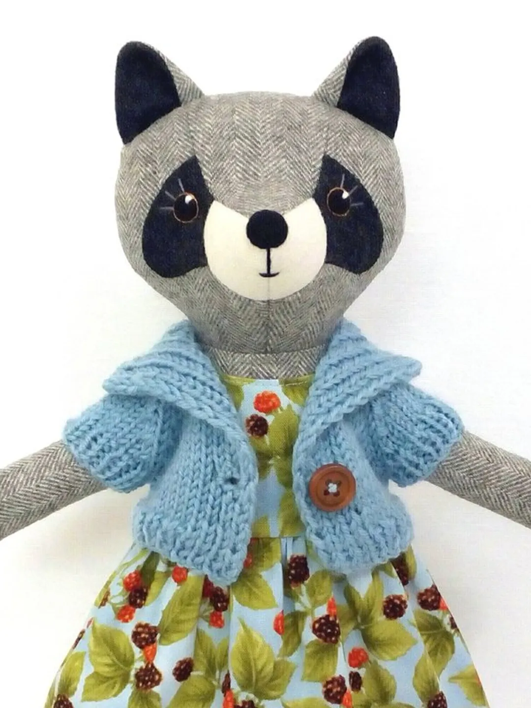 Gray raccoon girl, stuffed animal toy, handmade soft raccoon doll