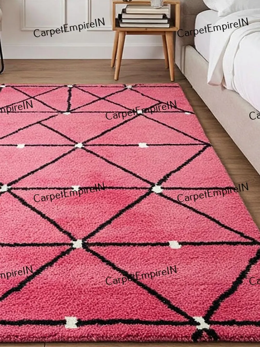 Pink Geometric Rug – Modern Aesthetic Carpet for Bedroom, Living Room ...