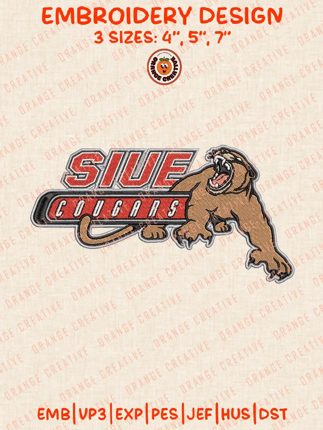 SIU Edwardsville Cougars Logo Embroidery Design Files, NCAA Logos Embroidery Designs, NCAA SIU Edwardsville Cougars Machine Embroidery Files, 3 Sizes, Custom Sizes, Instant Download