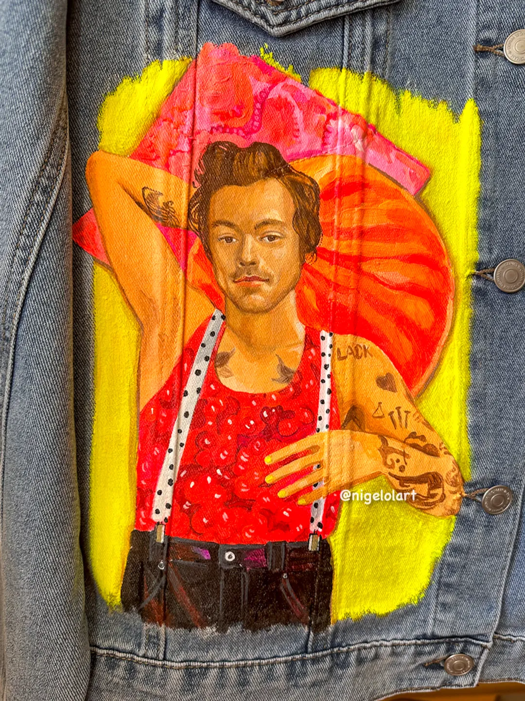Harry Styles Custom denim jacket Painted denim jacket Jean jacket blue Personalized jacket