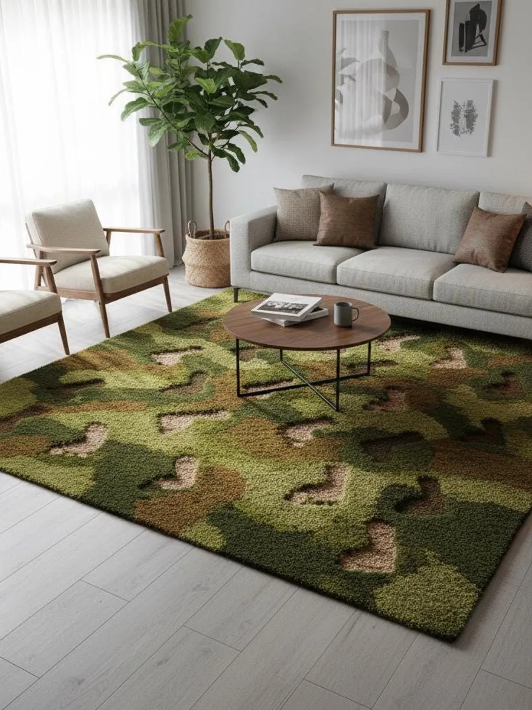 Irregular Forest Green Moss Hand-Tufted Wool Rug for Living Room ...