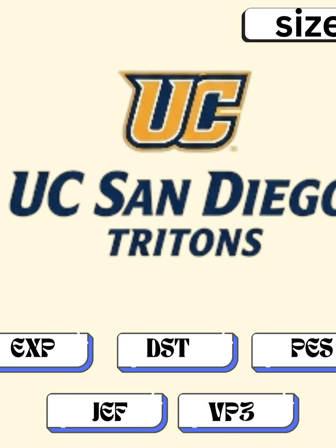 UCSD Tritons Logo Embroidery Pattern | Multi-Size Machine Digitized File | DST, PES, JEF, EXP, VP3