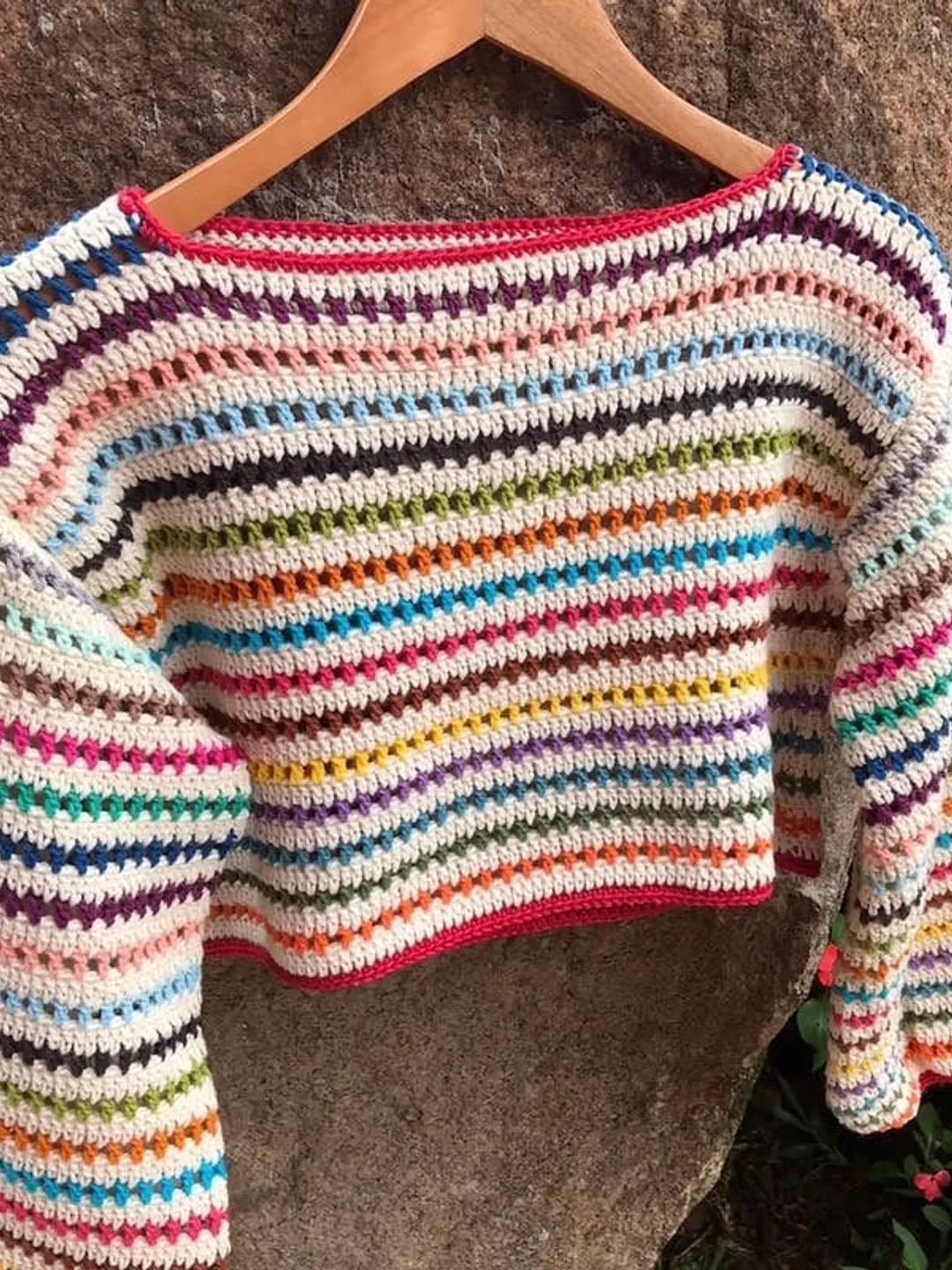 Cropped sweater crochet pattern , colorful sweater, easy sweater, beginner sweater crochet pdf