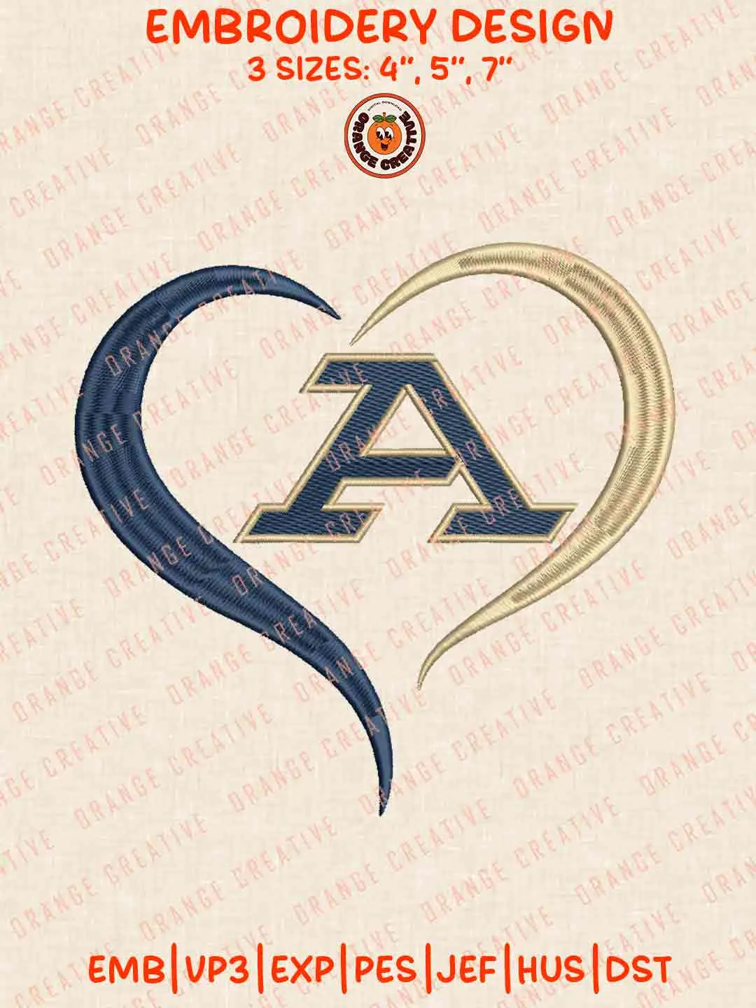 NCAA Akron Zips Heart Logo Embroidery Files, NCAA Team Embroidery Design, Machine Embroidery Design File, 4 Sizes, Custom Size, Digital Download