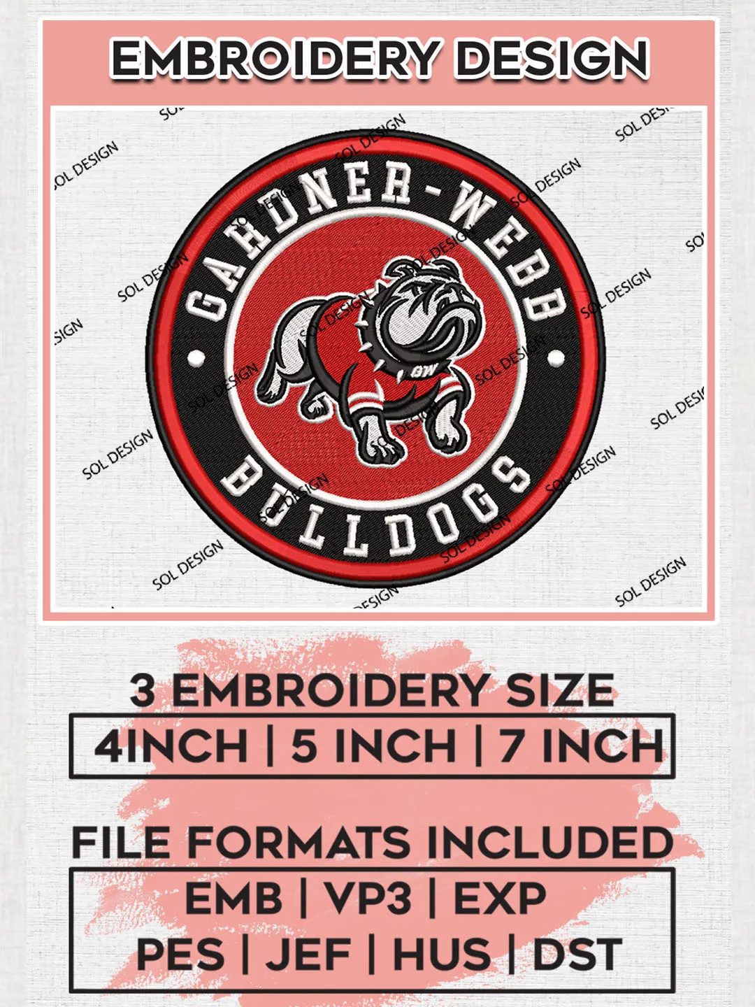 NCAA Gardner Webb Runnin Bulldogs Round Logo Embroidery, NCAA Gardner Webb Logo Embroidery files, NCAA Teams, Machine embroidery designs, Digital Download