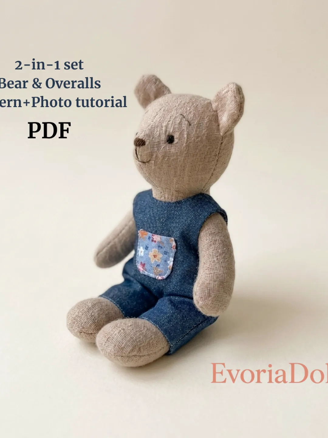 Overalls Plush Pattern Cute Stuffed Teddy Bear In Overalls Sewing Pattern PDF