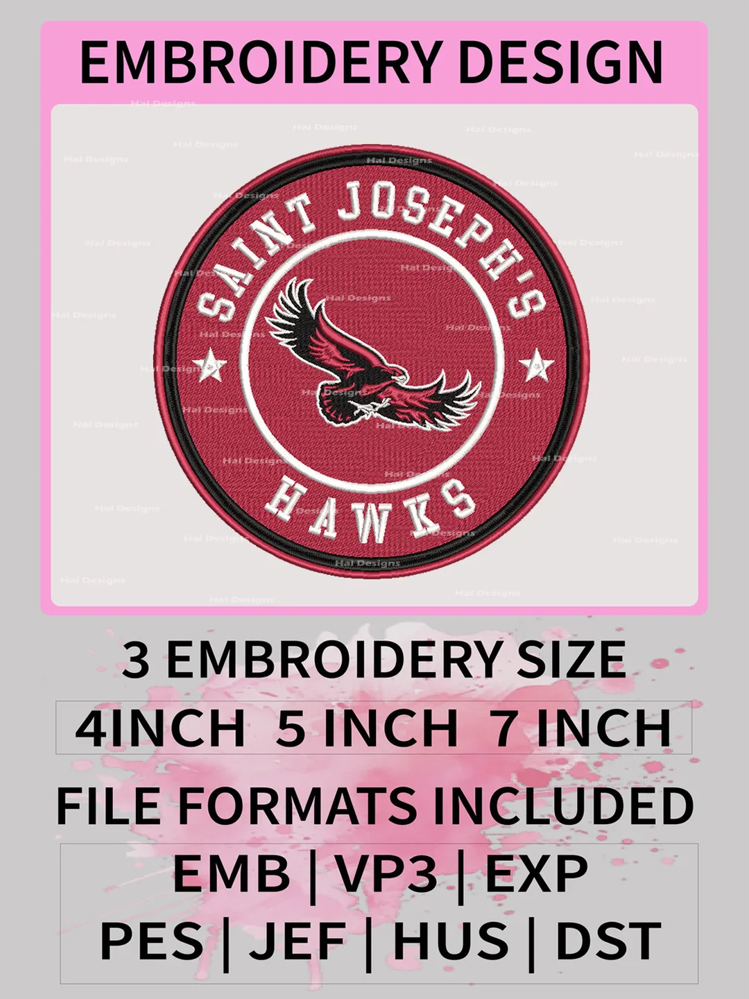 NCAA Saint Joseph's Hawks Embroidery Files – NCAA College Team Logo, Digital Machine Embroidery Designs