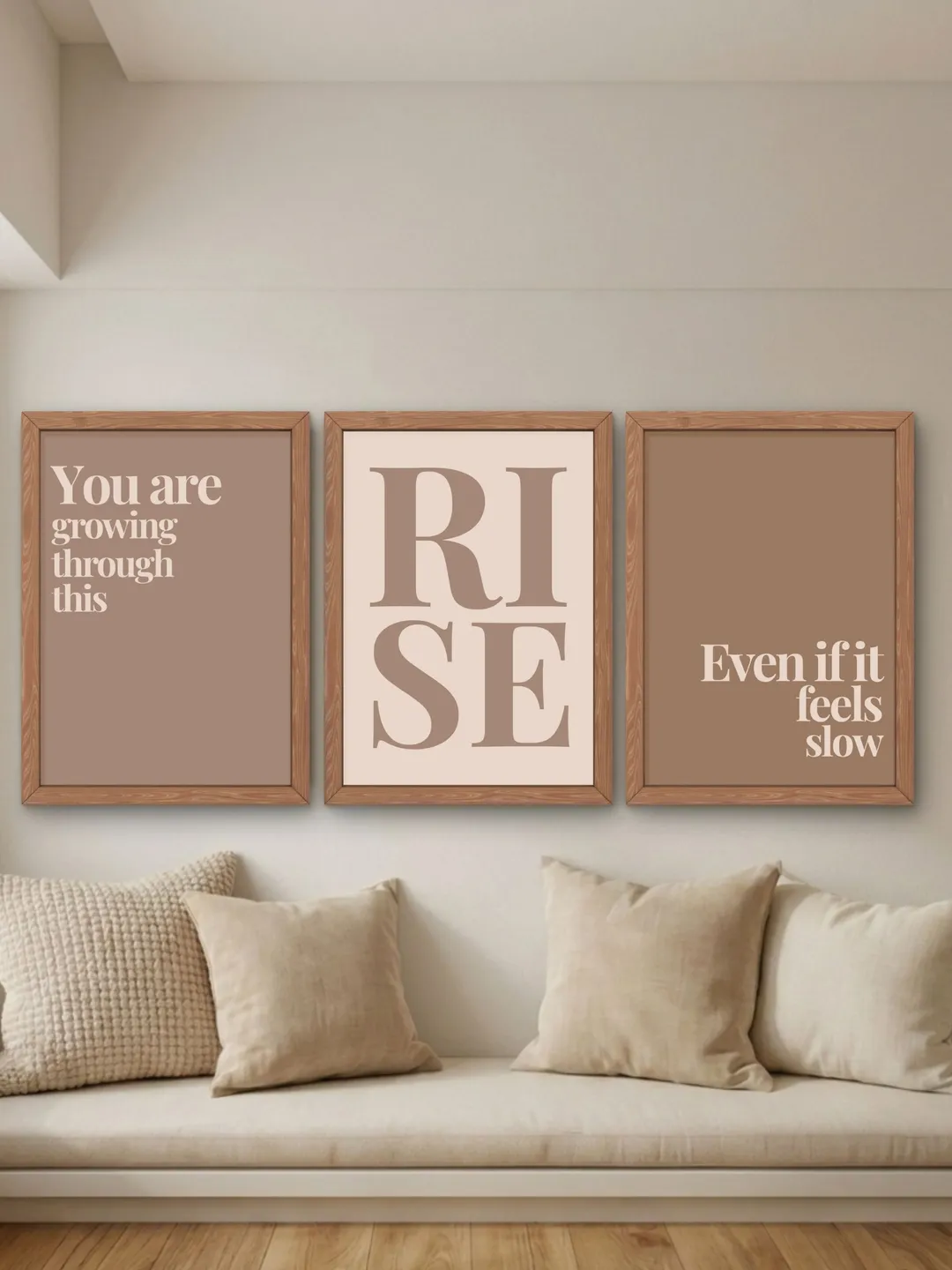Rise Printable Wall Art Set of 3, Minimal Inspirational Home Decor, Neutral Typography Prints, Bedroom & Living Space Art, Digital Download