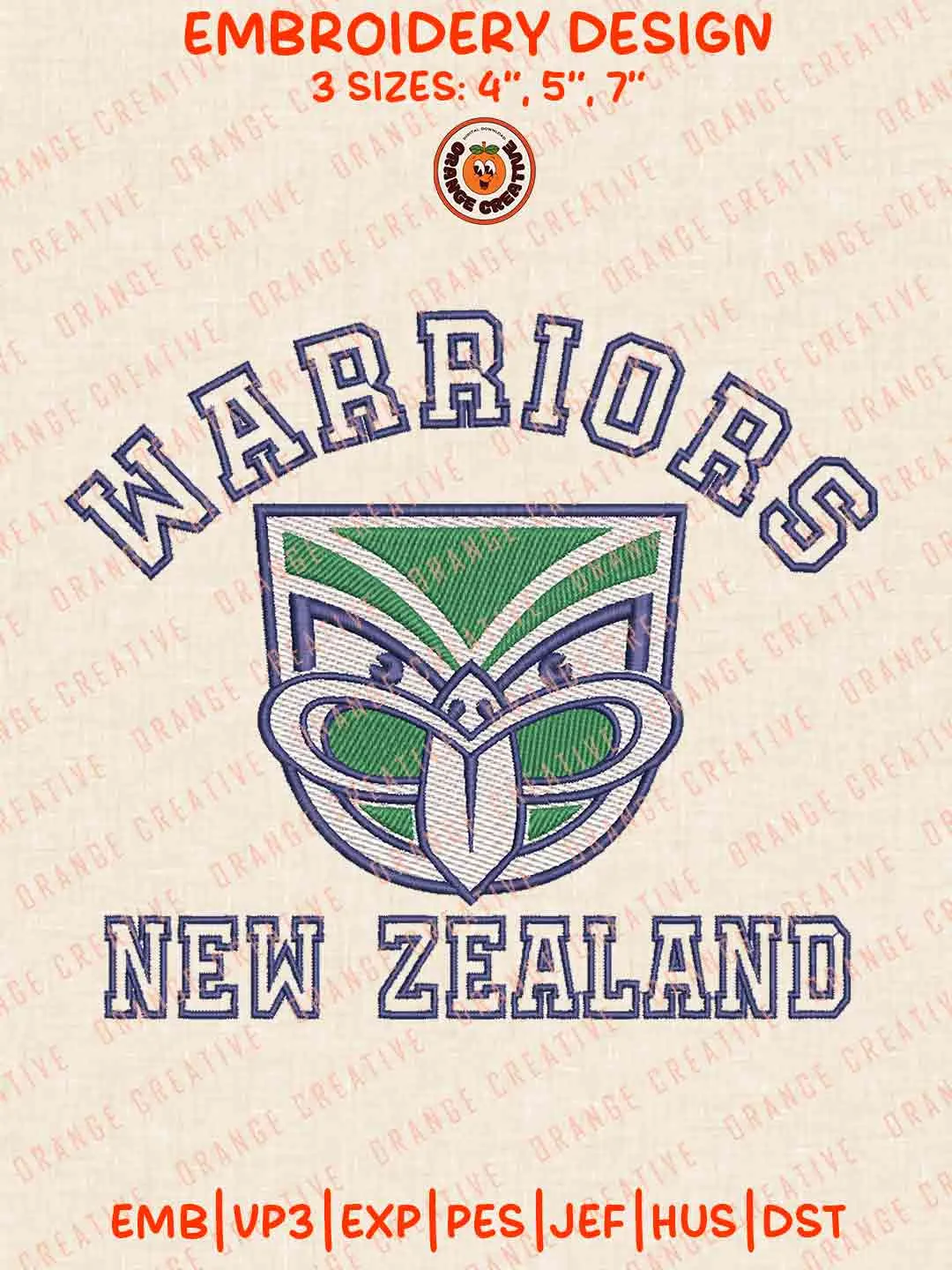 New Zealand Warriors Rugby Logos Embroidery Design, NRL Team Machine Embroidery Digitized Pes File, 4 Sizes, Custom Size, Instant Download