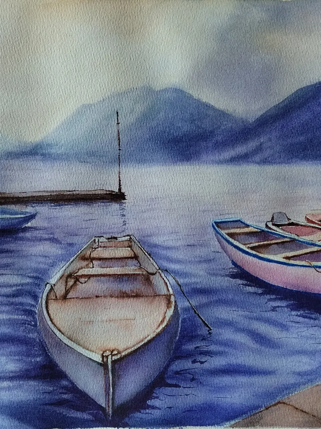 Original Watercolor Painting Water Landscape Art Boats on the Sea Artwork Boats Picture 30x40 cm by SoftWaves