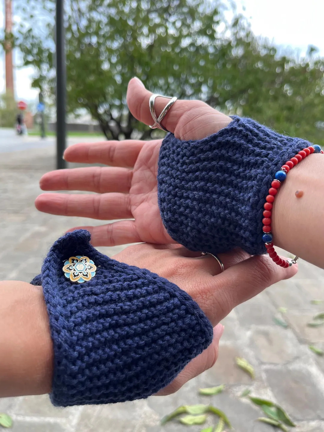 Adjustable Blue Merino Fingerless Gloves with Buttons Wool Arm Warmers Soft Knit Mitts Hand Knitted Texting Gloves Gift Handmade in Belgium