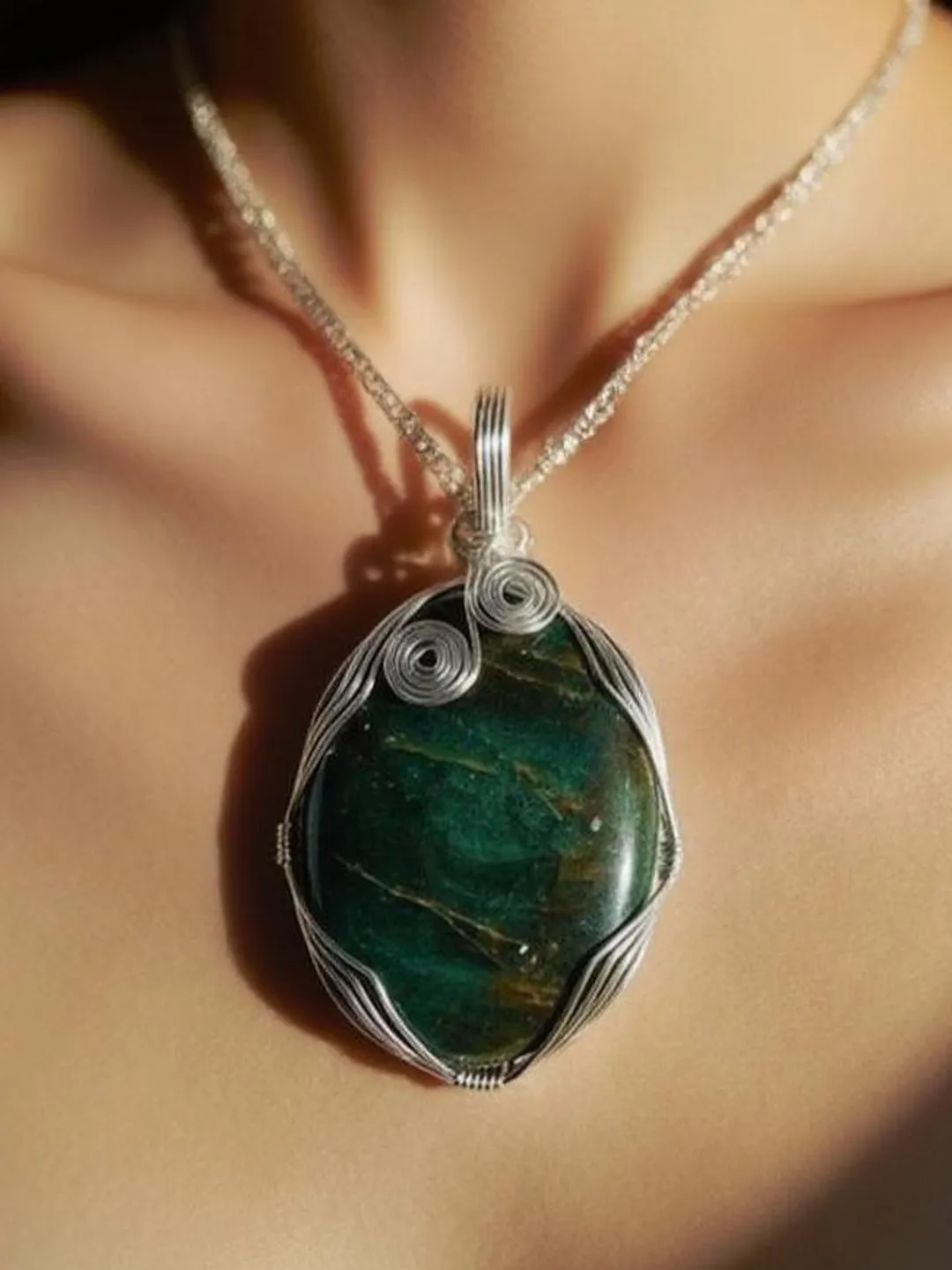 Wire Wrapped Malachite Pendant Necklace – Handmade Healing Crystal Jewelry