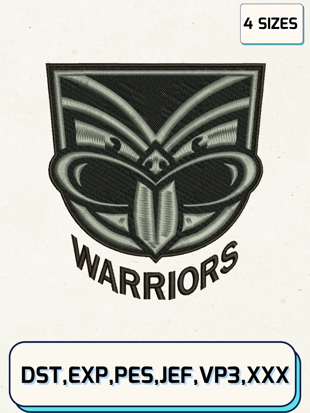 New Zealand Warriors Logos Embroidery Design Files, NRL Logos Embroidery Designs, Machine Embroidery Files, 4 Sizes