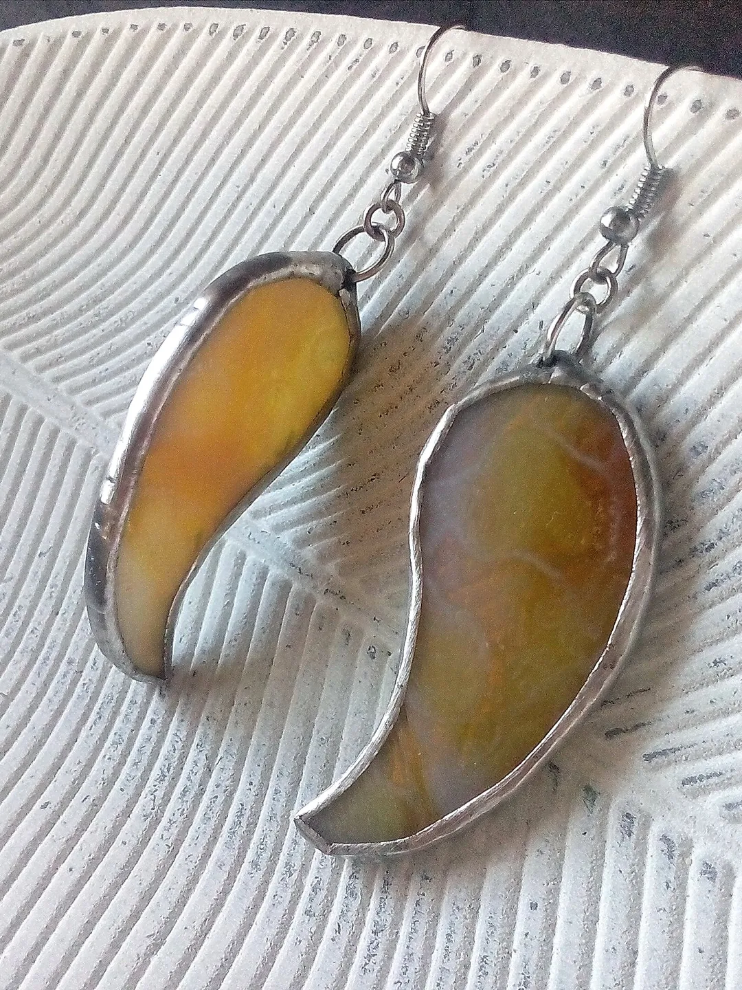 Yellow wavy simple stained glass earrings, curle kawaii Dangle earrings