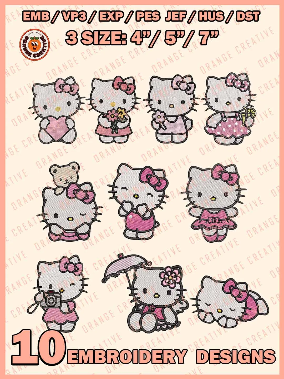 Kitty Emote Bundle Embroidery Design, Kawaii Cat Machine Embroidery Digitized File, Kitty Cat Designs, Instant Download