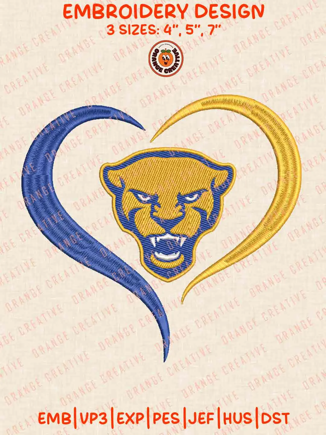 Pittsburgh Panthers Heart Logo Embroidery Files, NCAA Team Embroidery Design, Machine Embroidery Design File, 4 Sizes, Custom Size, Digital Download