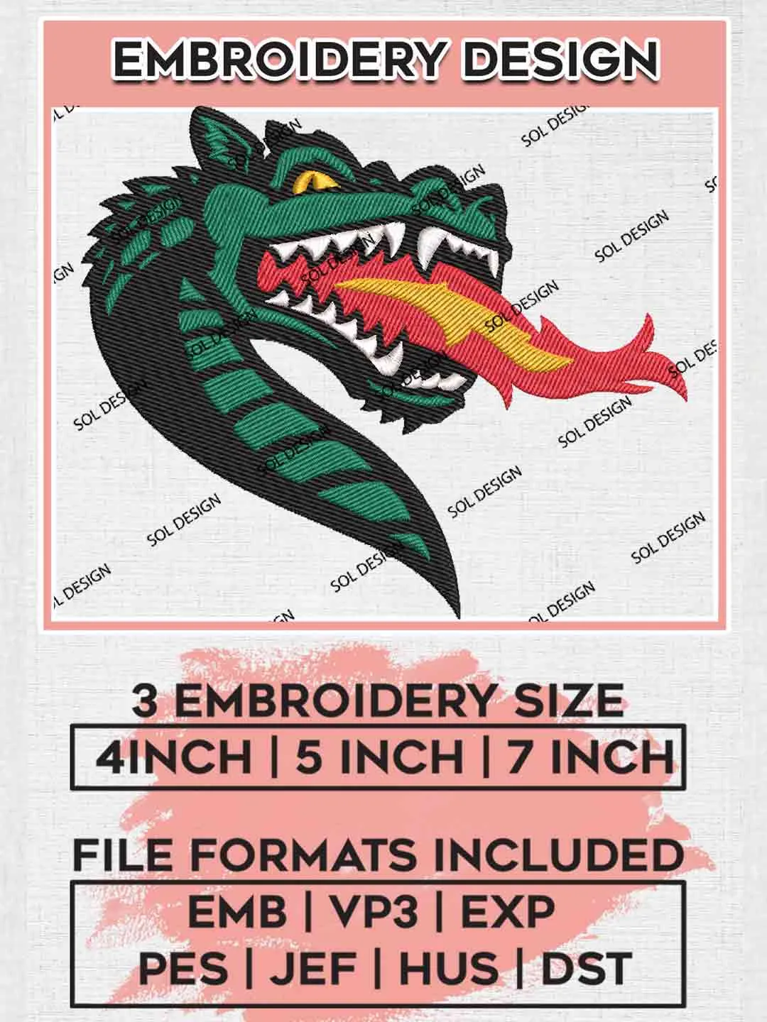 UAB Blazers Mascot Logo Embroidery Designs, NCAA Logo Embroidery files, NCAA UAB Blazers Team, Machine embroidery designs, Instant Download