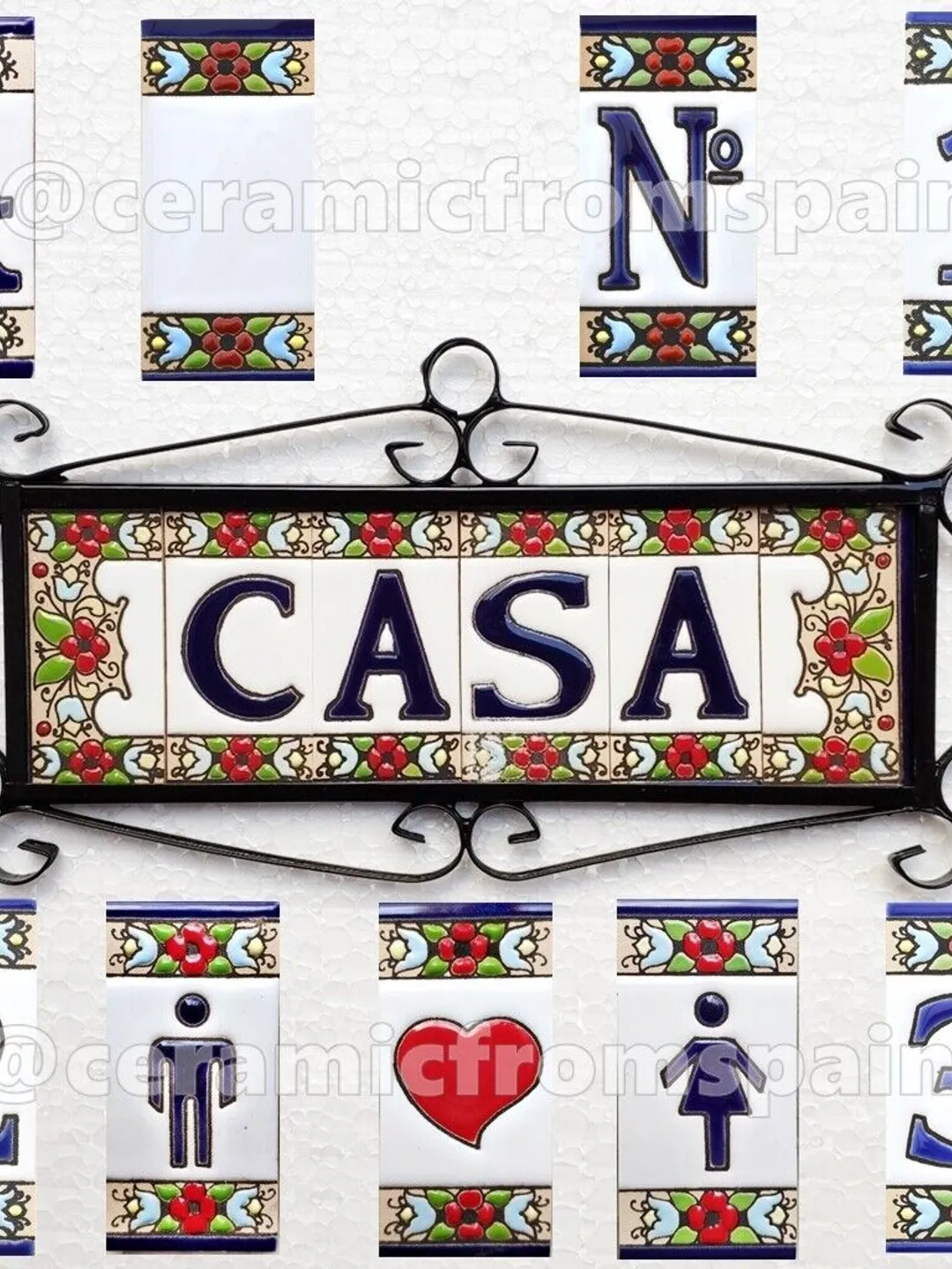 Ceramic letters and numbers 7.5cm. (3") for the wall - Hand-glazed in Spain - "ESCUDILLER-Azul" models - Ceramic letters number -